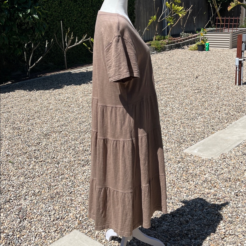 Sundance dylan Taupe Tiered Scoop-Neck Midi 100% Cotton Size L - Picture 3 of 8